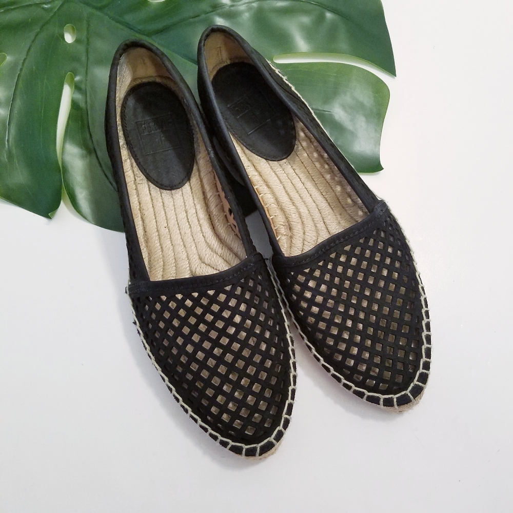 Frye Black Leather Laser Cut Espadrilles Shoes 7.5